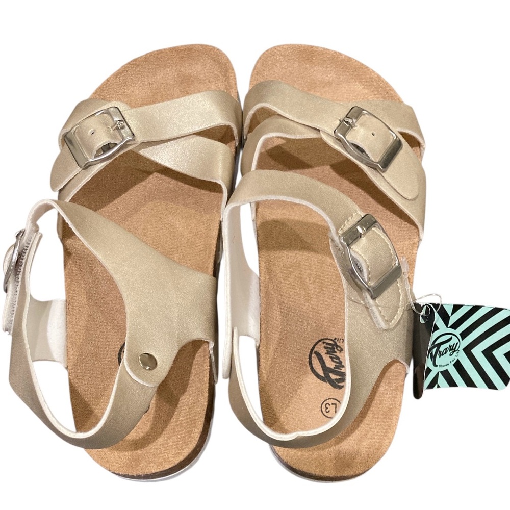 Girls size 3 Trary Gold Double Strap Cork Sandals